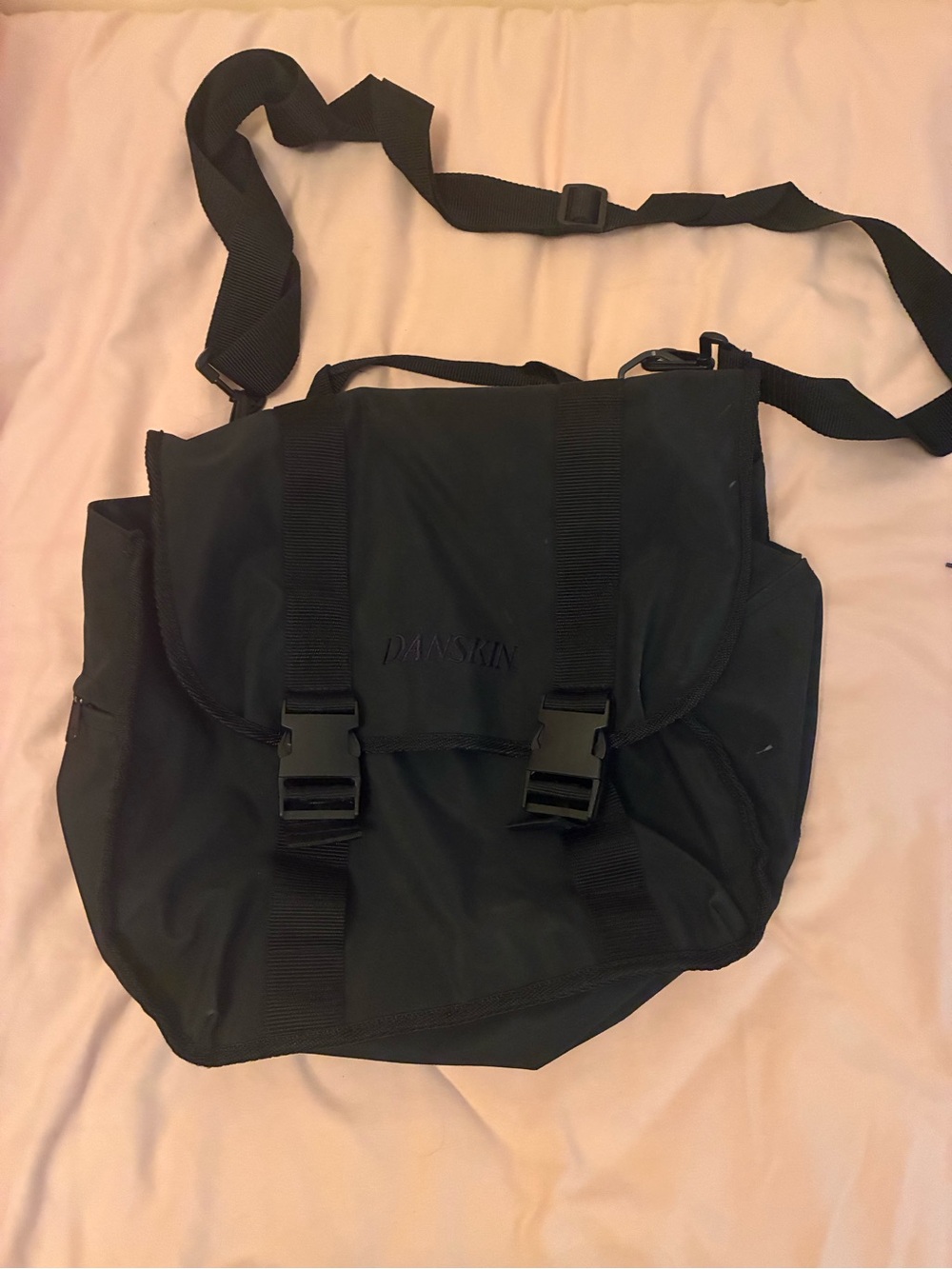 Danskin Black Nylon Messenger Bag with Buckle Closures